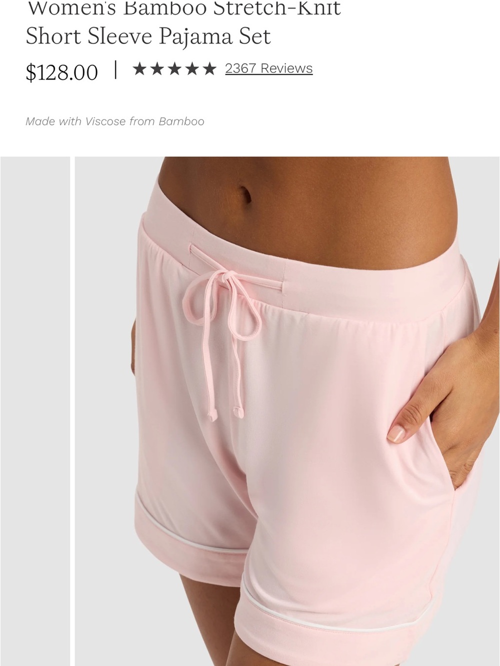 Short Sleeve Bamboo-Blend Pajama Set in Light Pink - Picture 3 of 4